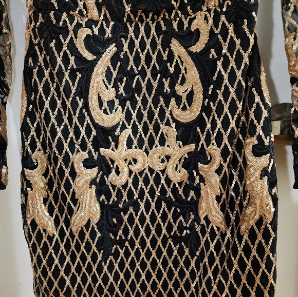 Banjul Black & Gold Mini Squence Dress Sz M - Picture 8 of 12